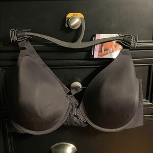 Maidenform Black Racerback Bra with Lace Trim and Front Clasp Closure